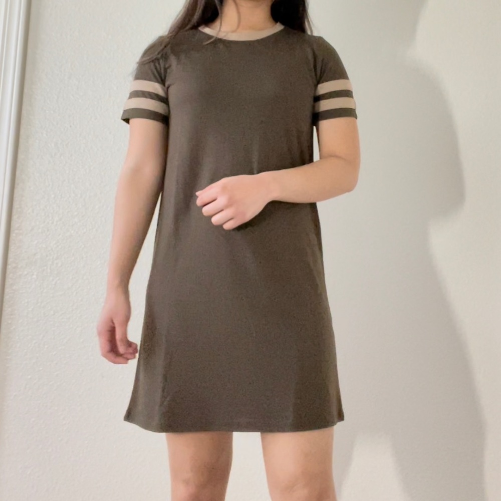 Green & Tan T- Shirt Dress